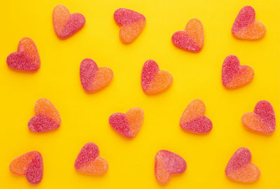High angle view of heart shape cake
