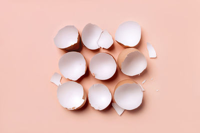 High angle view of eggs against white background