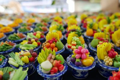 Close-up of multi colored fruits for sale in market