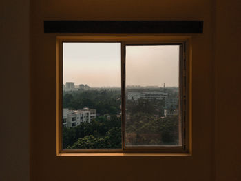 Buildings seen through window