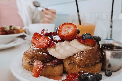 Close-up of dessert served in plate on table