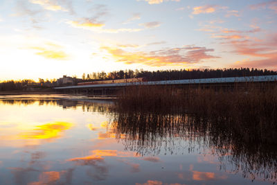 Scenic view of lake at sunset