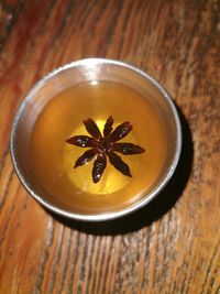 High angle view of drink in bowl on table