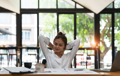 Portrait of businesswoman working at office