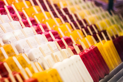 Market stall of ice creams on stick