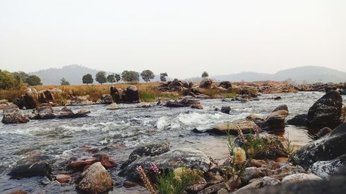 Scenic view of river against clear sky