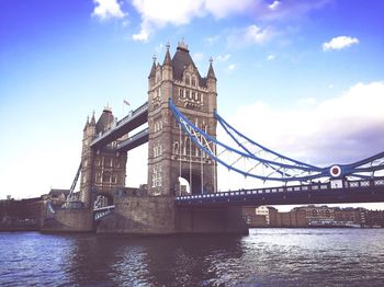 Low angle view of tower bridge over thames river