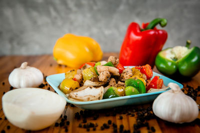 Close-up of bell peppers on table