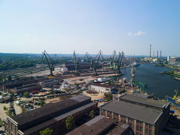 High angle view of cityscape against sky