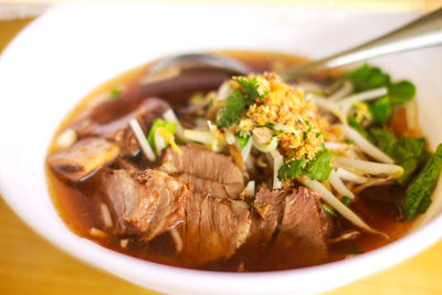 Close-up of soup served in bowl