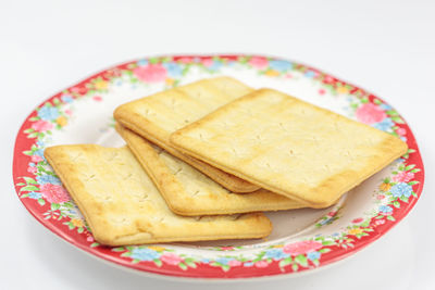 High angle view of breakfast in plate on table