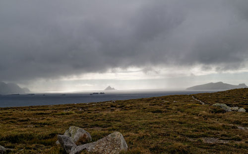 Scenic view of sea against cloudy sky