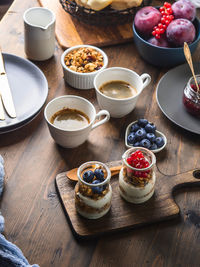 High angle view of breakfast on table