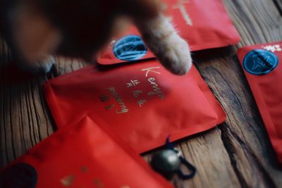 High angle view of text on floor