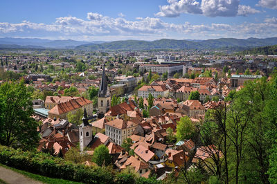 High angle view of townscape against sky