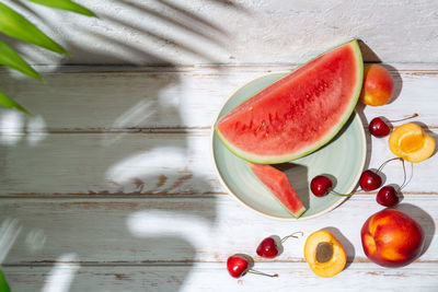 High angle view of fruits on table