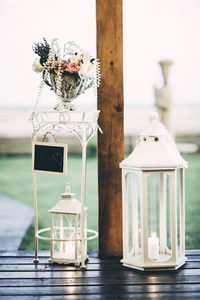 White lanterns on table