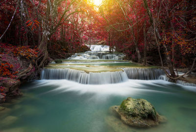 Scenic view of waterfall against sky