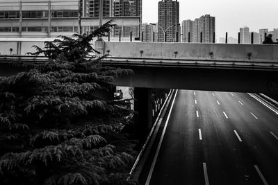 Bridge against buildings in city