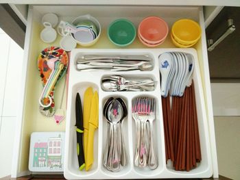 High angle view of cutlery