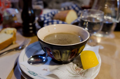 Close-up of tea served on table