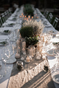 Flowers in glass vase on table