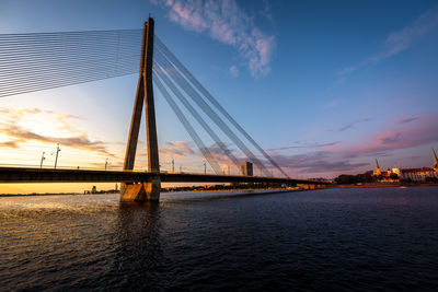 View of suspension bridge over river