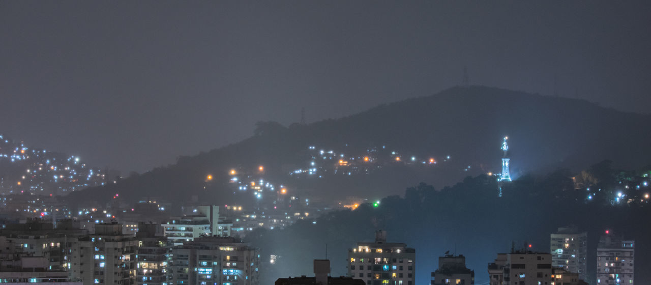 ILLUMINATED BUILDINGS AGAINST SKY AT NIGHT