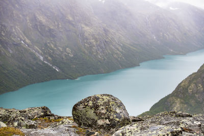 Scenic view of mountains and lake