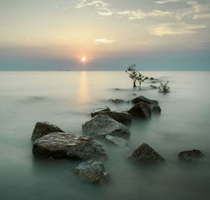 Scenic view of sea against sky during sunset