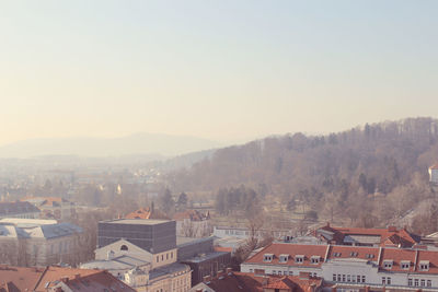 Town against clear sky