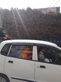 People on street seen through glass window