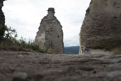 Surface level of historic building against sky