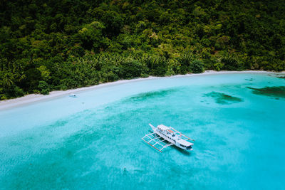 High angle view of boat in sea