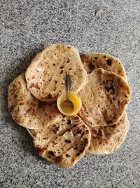 High angle view of breakfast