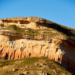 Scenic view of rock formations against blue sky