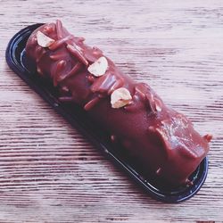 High angle view of ice cream on table