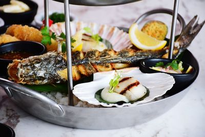 High angle view of food in plate