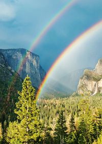 Scenic view of rainbow over landscape