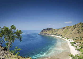 Scenic view of sea against blue sky