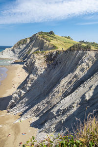 Itzurun beach in zumaia, flysch geological coast in the basque country, spain