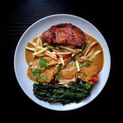 High angle view of food in plate