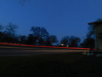 Light trails on road at night