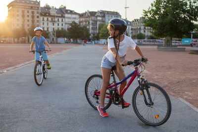 Man riding bicycle on street
