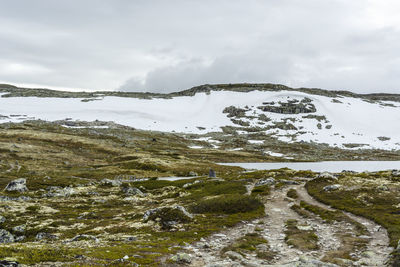Scenic view of snowcapped mountains against sky