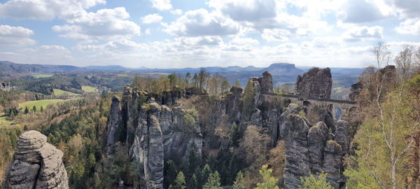 Panoramic view of landscape against cloudy sky