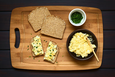 High angle view of breakfast on table