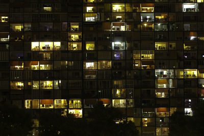 Full frame shot of illuminated building at night