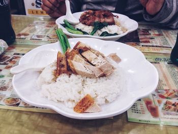 Close-up of food served on table