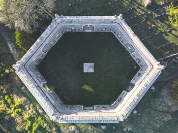 High angle view of hexagonal building